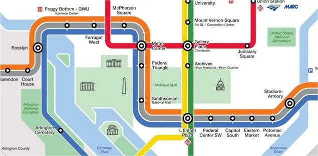 A map of the washington metro system.